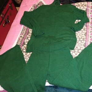 Green Knit Sweater and Pants Set
